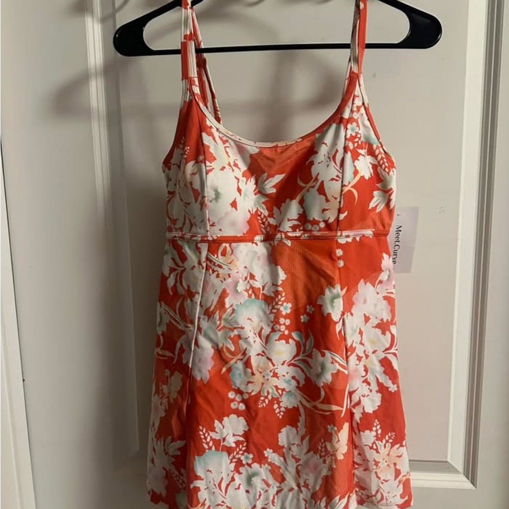 Floral Orange and White One-Piece Swim Dress